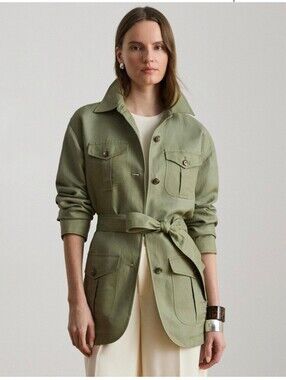 Lauren Ralph Lauren Olive Green Belted Utility Jacket Sz 6 NWT